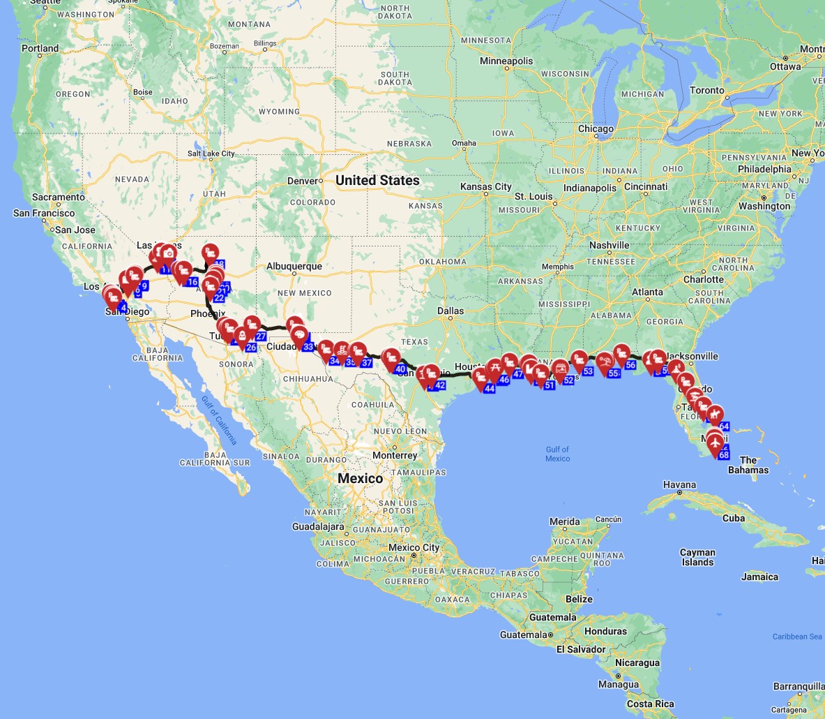 Best USA Motorhome trip plan from Los Angeles to Miami RV trip